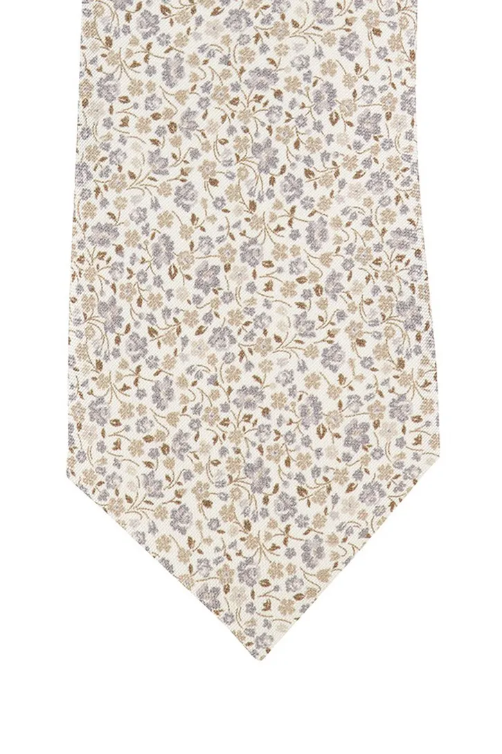 Zijde Profuomo beige geprint stropdas