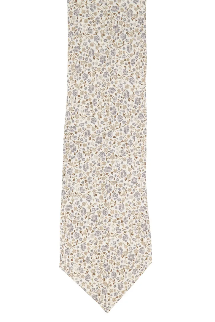 Zijde Profuomo beige geprint stropdas
