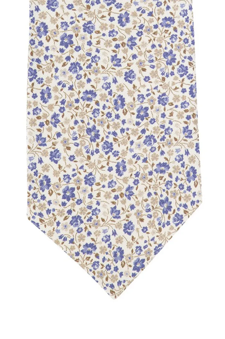 Kleine bloemetjes zijde Profuomo stropdas blauw geprint