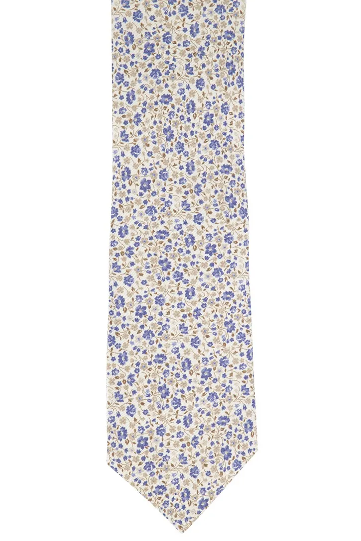 Kleine bloemetjes zijde Profuomo stropdas blauw geprint