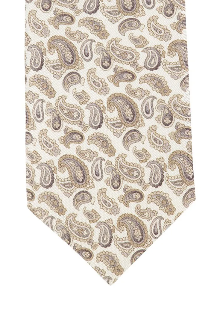 Beige printje zijde Profuomo stropdas