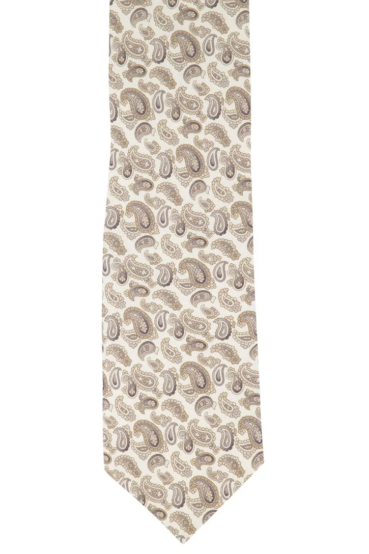 Beige printje zijde Profuomo stropdas