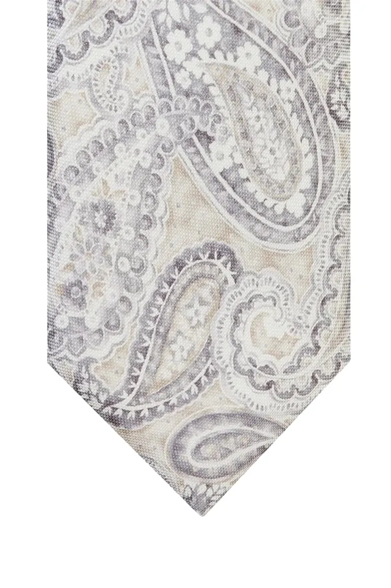 Profuomo stropdas beige geprint zijde