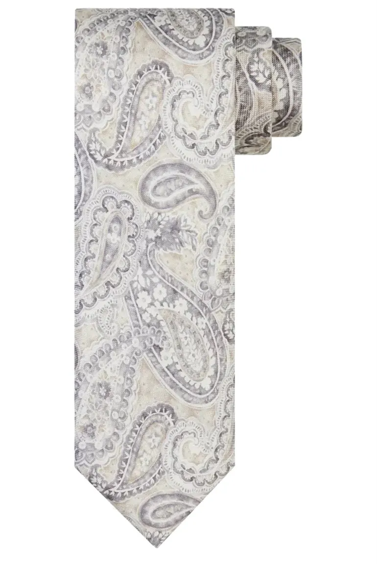 Profuomo stropdas beige geprint zijde