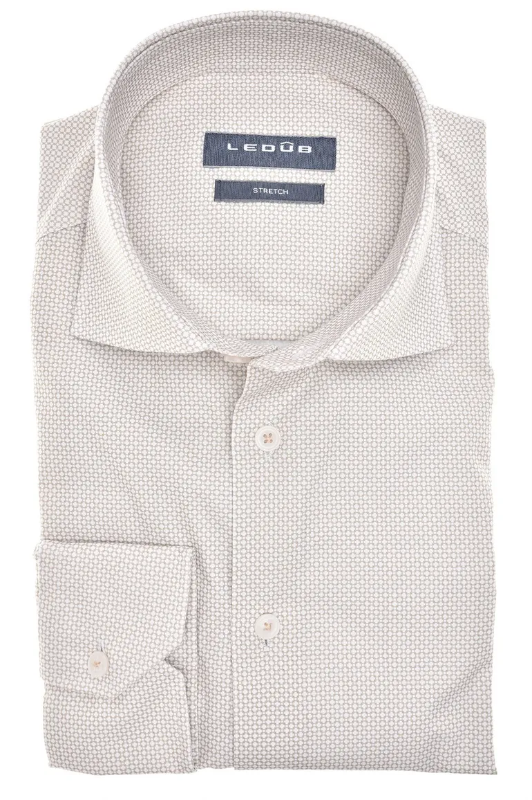 Ledub overhemd Modern Fit New beige geprint katoen