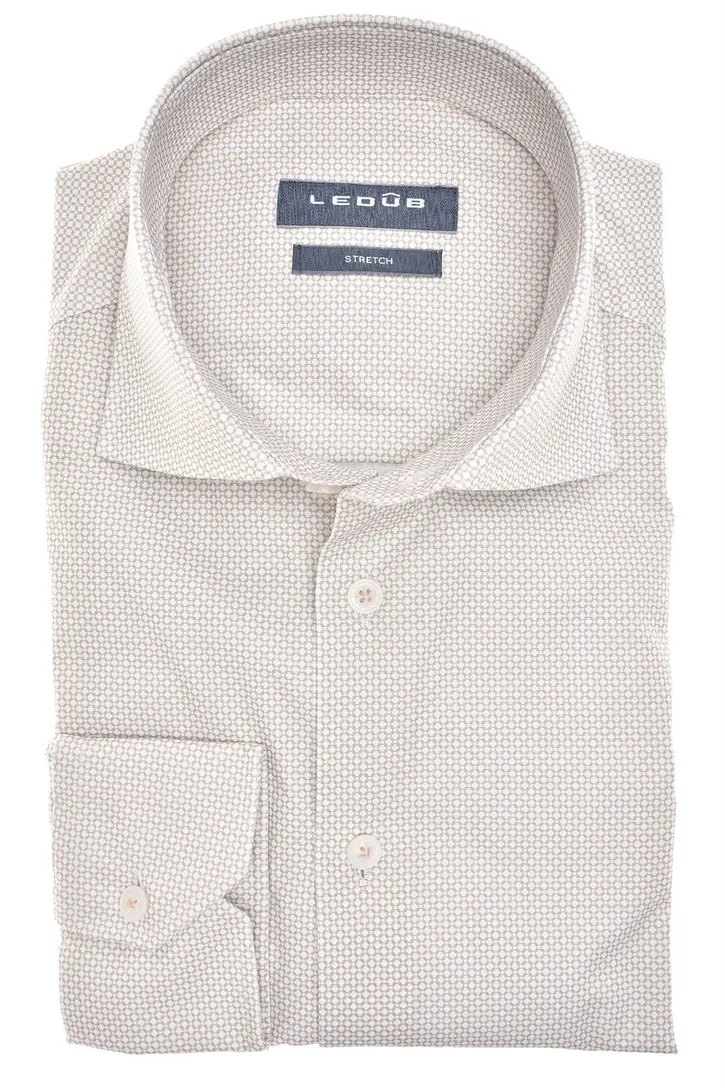 Overhemd Ledub normale fit beige geprint katoen stretch