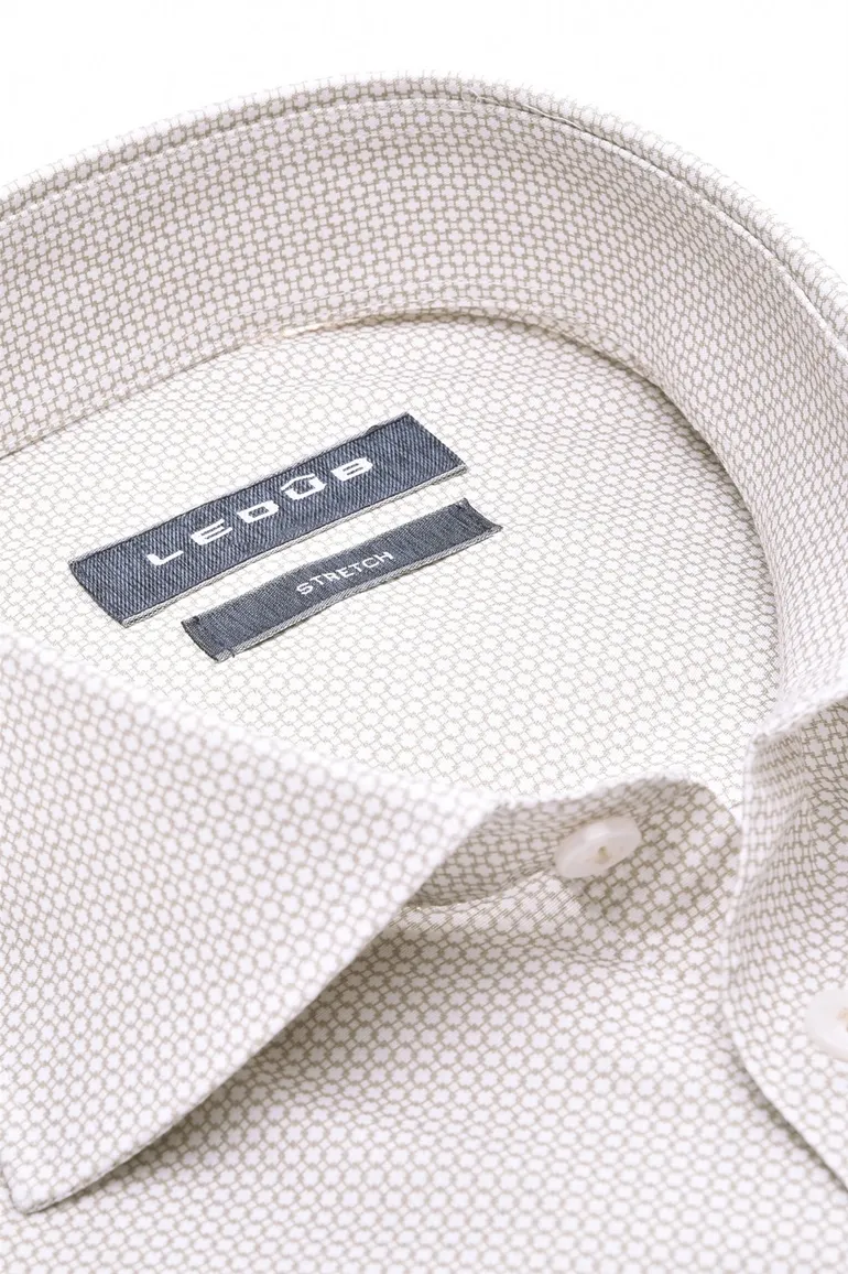 Ledub overhemd Modern Fit New beige geprint katoen