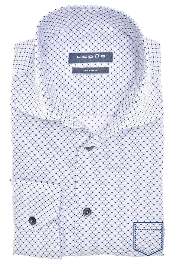 Ledub overhemd easy iron wit geprint wide spread