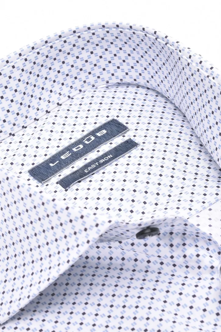 Ledub overhemd easy iron wit geprint wide spread
