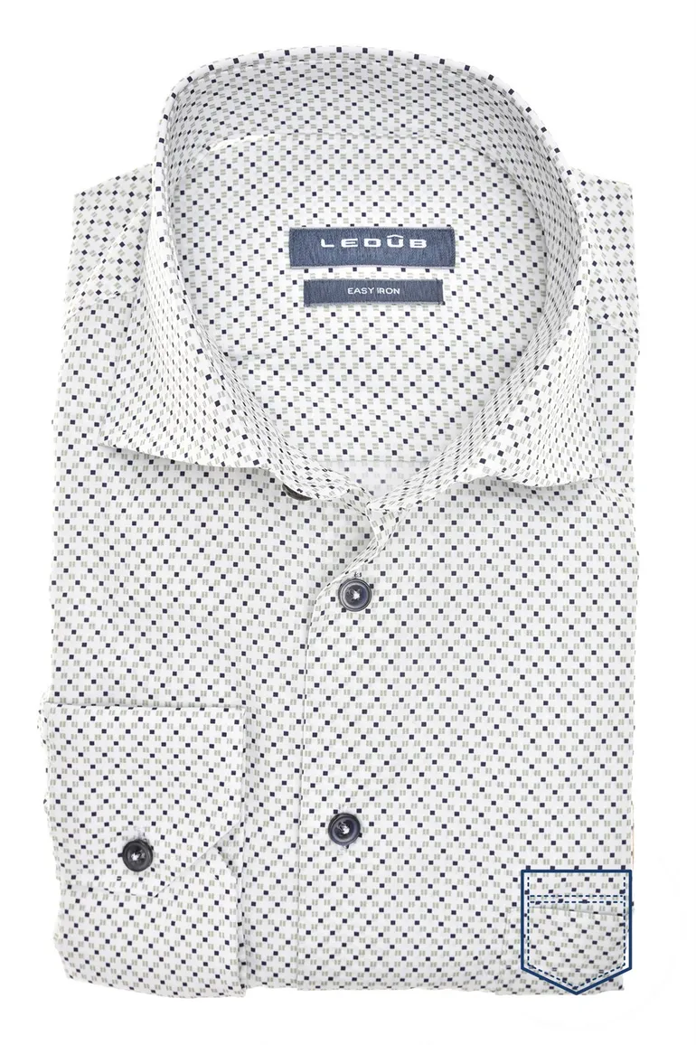 Ledub overhemd Modern Fit New normale fit wit geprint katoen
