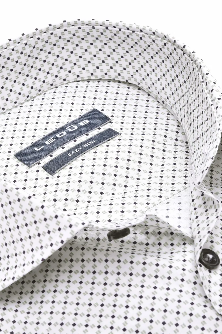 Ledub overhemd Modern Fit New normale fit wit geprint katoen