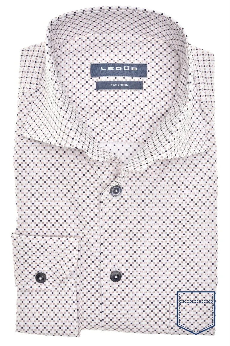 Ledub overhemd Modern Fit New wit geprint katoen easy iron
