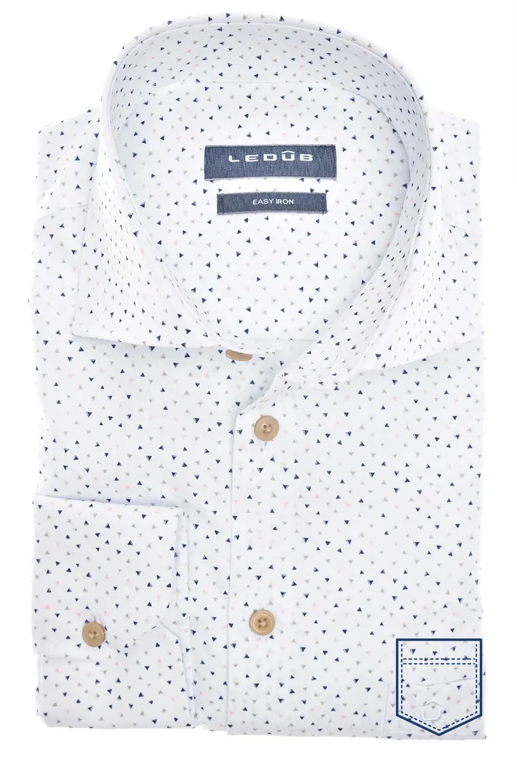 Ledub business overhemd Modern Fit New normale fit wit geprint wide spread