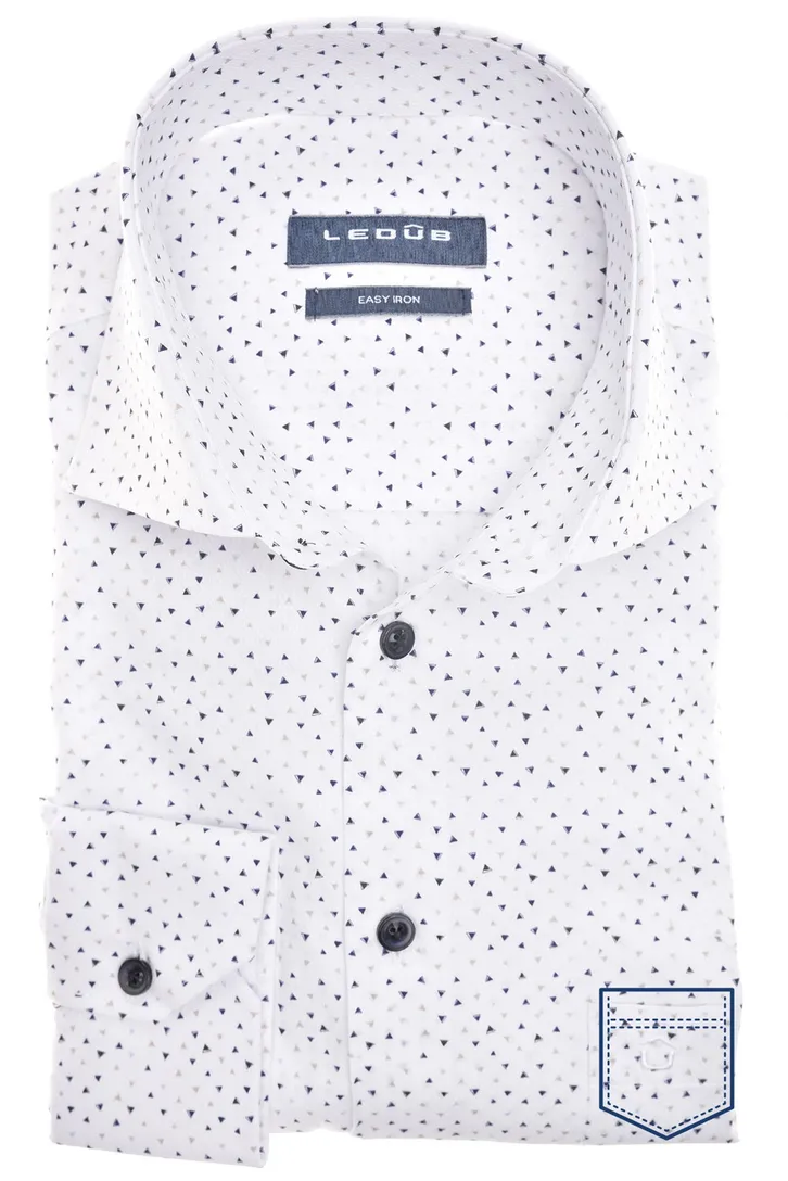 Overhemd Ledub wit geprint easy iron mouwlengte 7