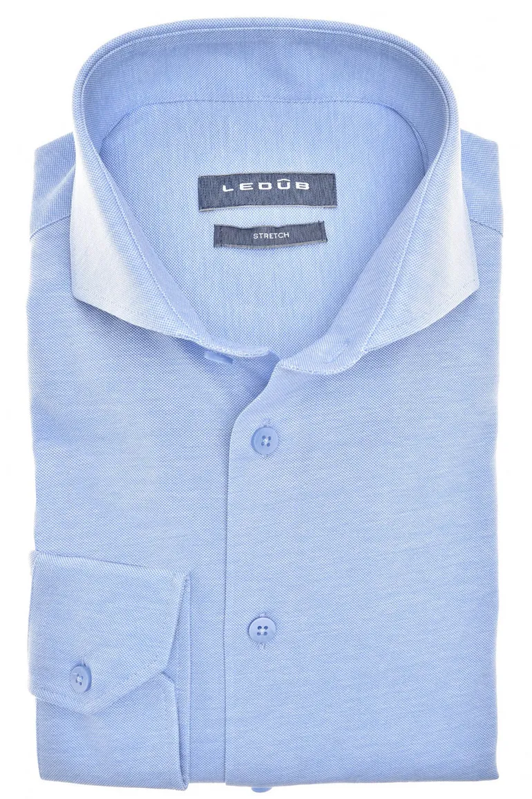 Ledub overhemd slim fit lichtblauw effen katoen