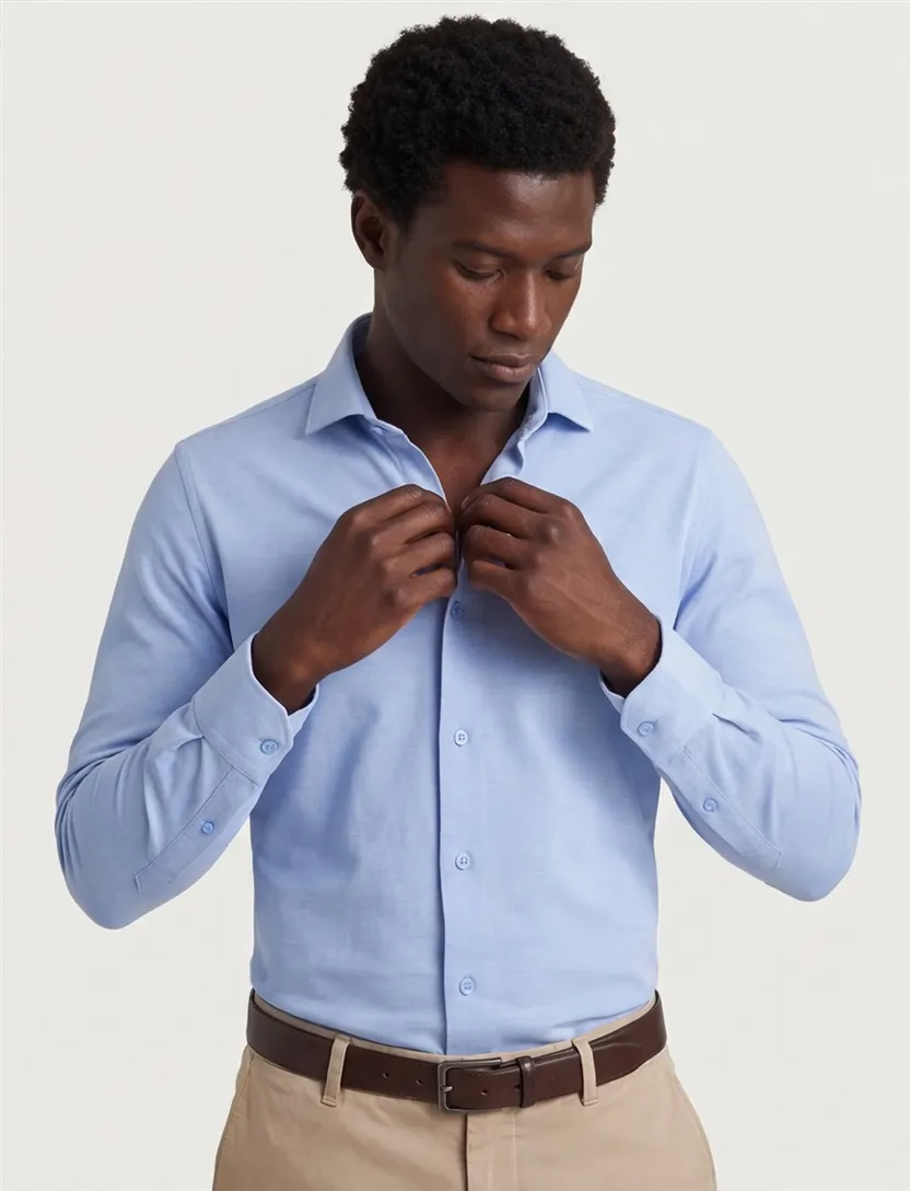 Ledub overhemd slim fit lichtblauw effen katoen