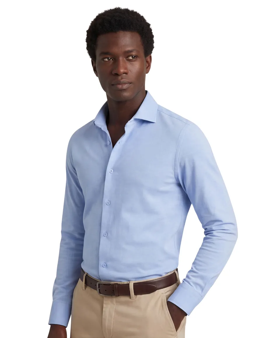 Ledub overhemd slim fit lichtblauw effen katoen