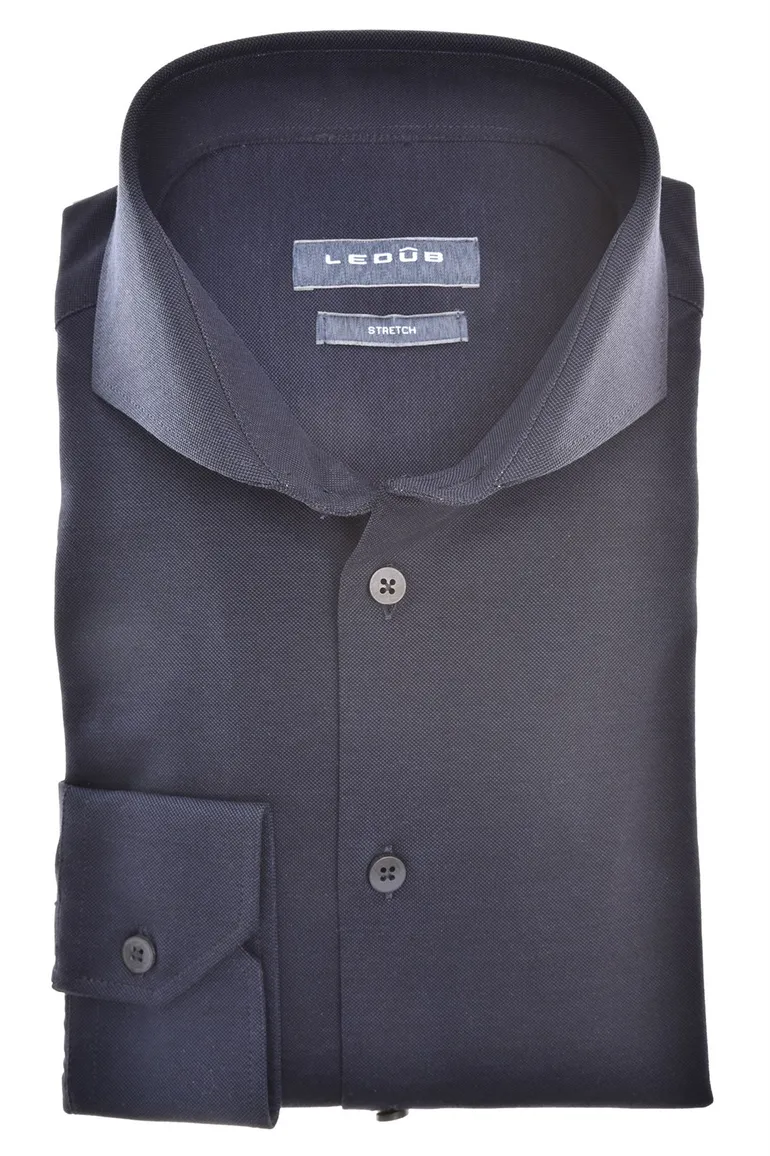 Ledub business overhemd Slim Fit navy effen katoen