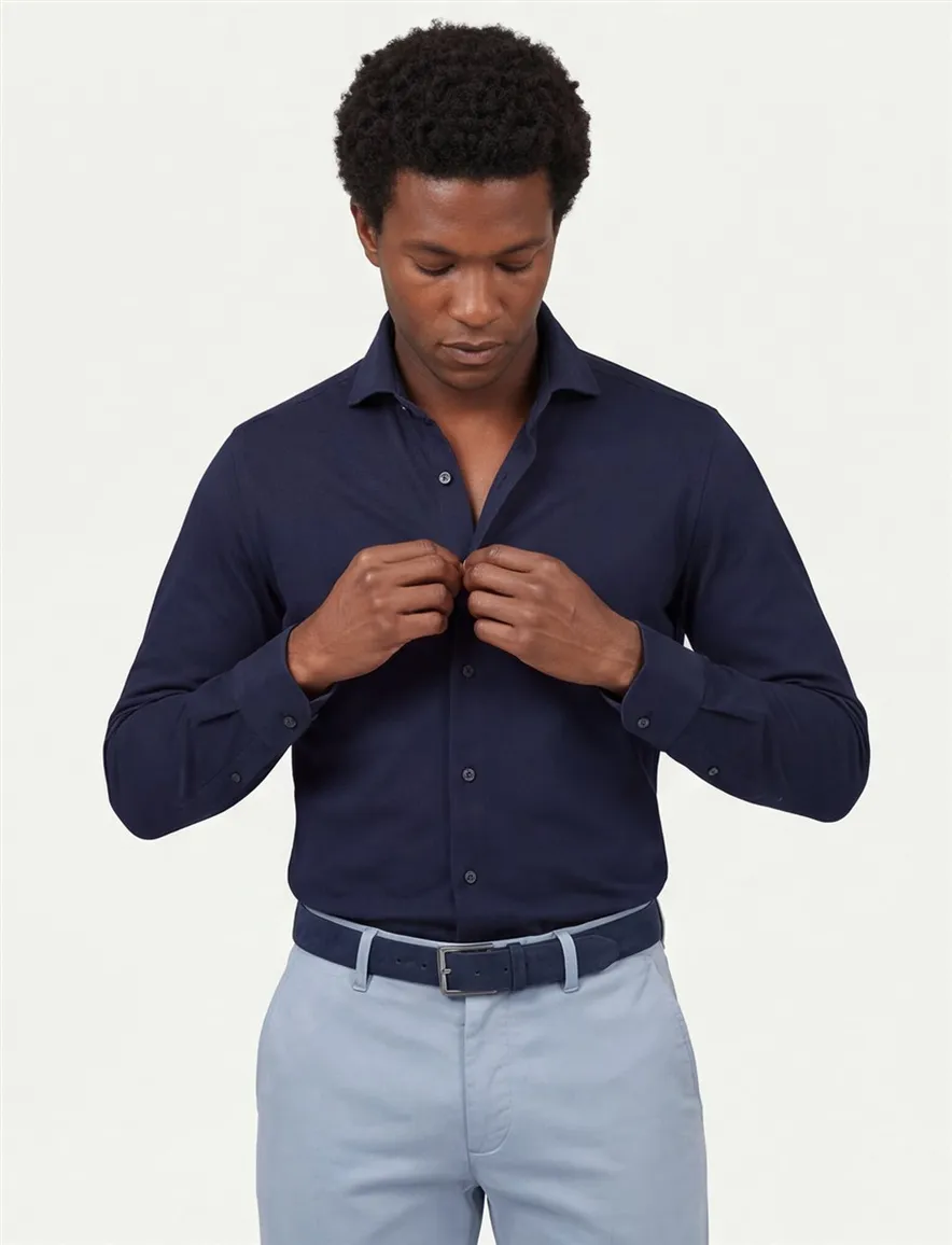 Ledub business overhemd Slim Fit navy effen katoen