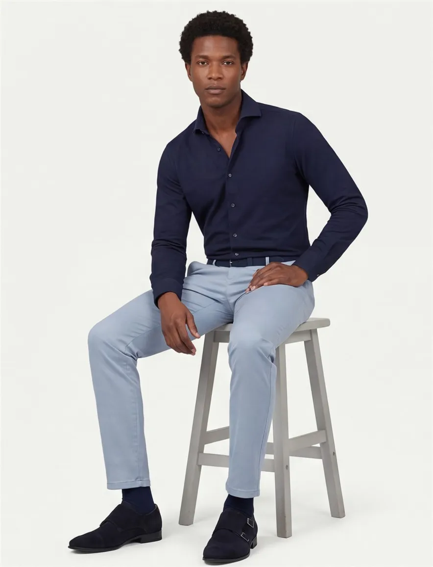 Ledub business overhemd Slim Fit navy effen katoen