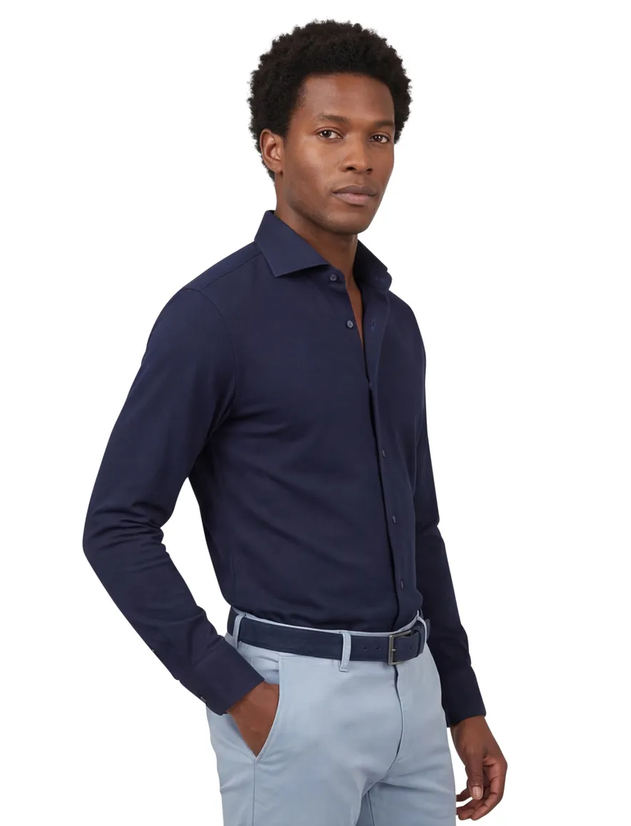 Ledub business overhemd Slim Fit navy effen katoen