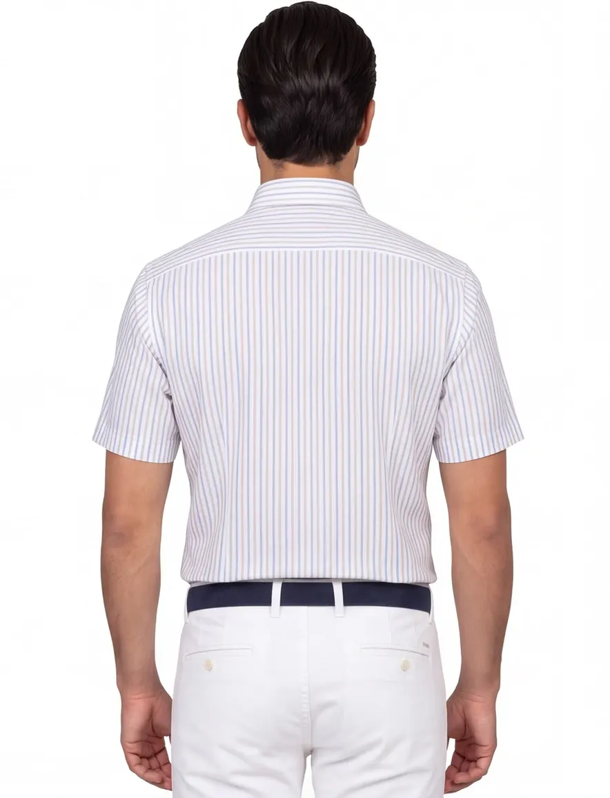 Ledub Modern Fit overhemd korte mouw wit lichtblauw