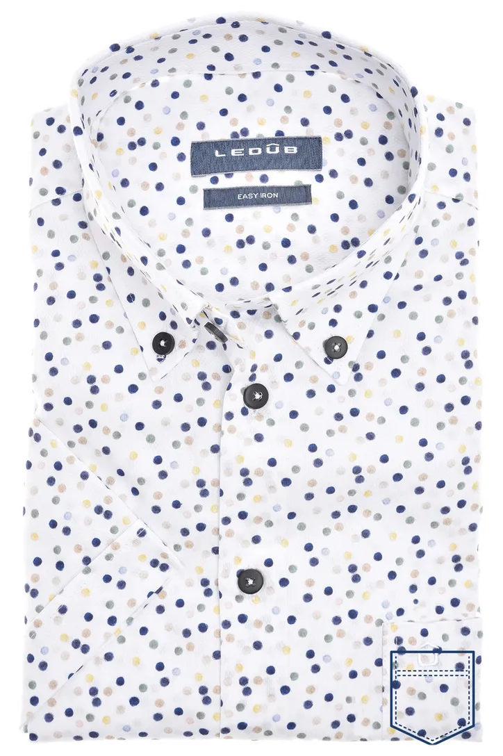 Overhemd korte mouw Ledub Modern Fit donkerblauw geprint