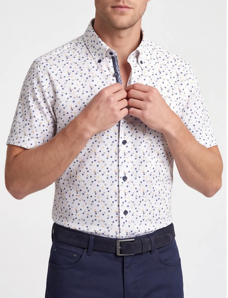 Ledub Modern Fit overhemd korte mouw donkerblauw katoen