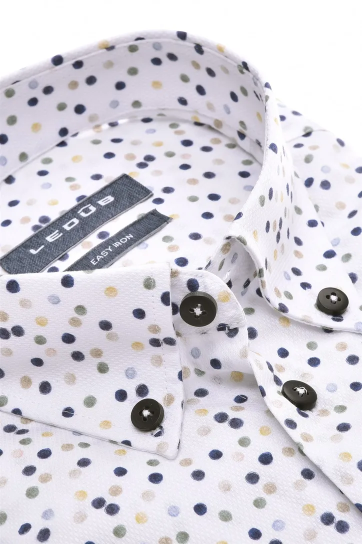 Overhemd korte mouw Ledub Modern Fit donkerblauw geprint