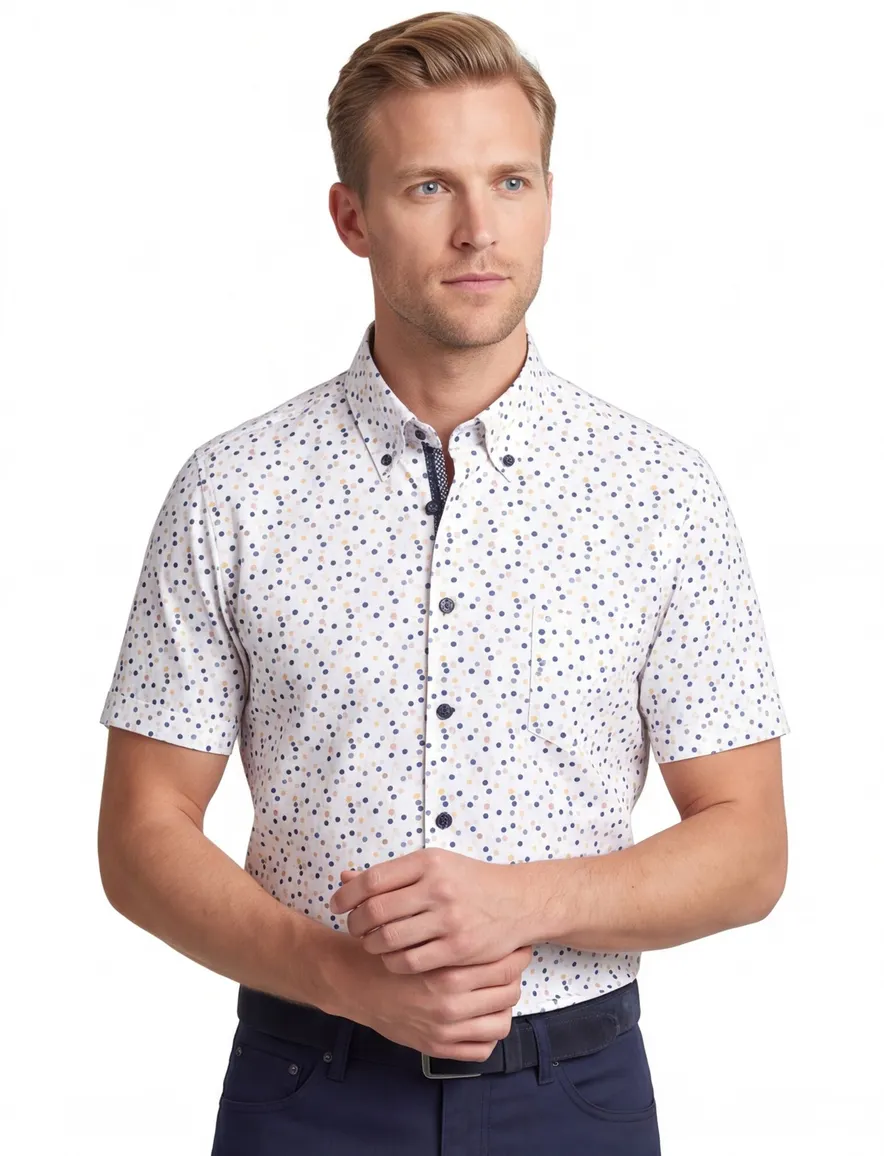 Ledub Modern Fit overhemd korte mouw donkerblauw katoen