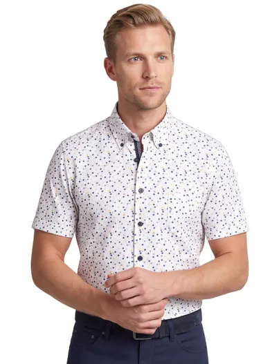 Ledub Overhemd korte mouw Ledub Modern Fit donkerblauw geprint