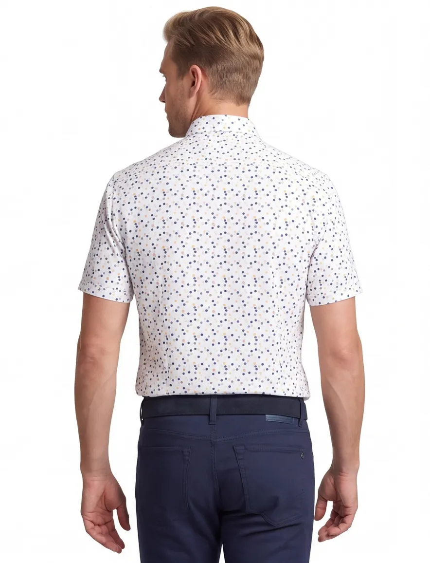 Ledub Modern Fit overhemd korte mouw donkerblauw katoen