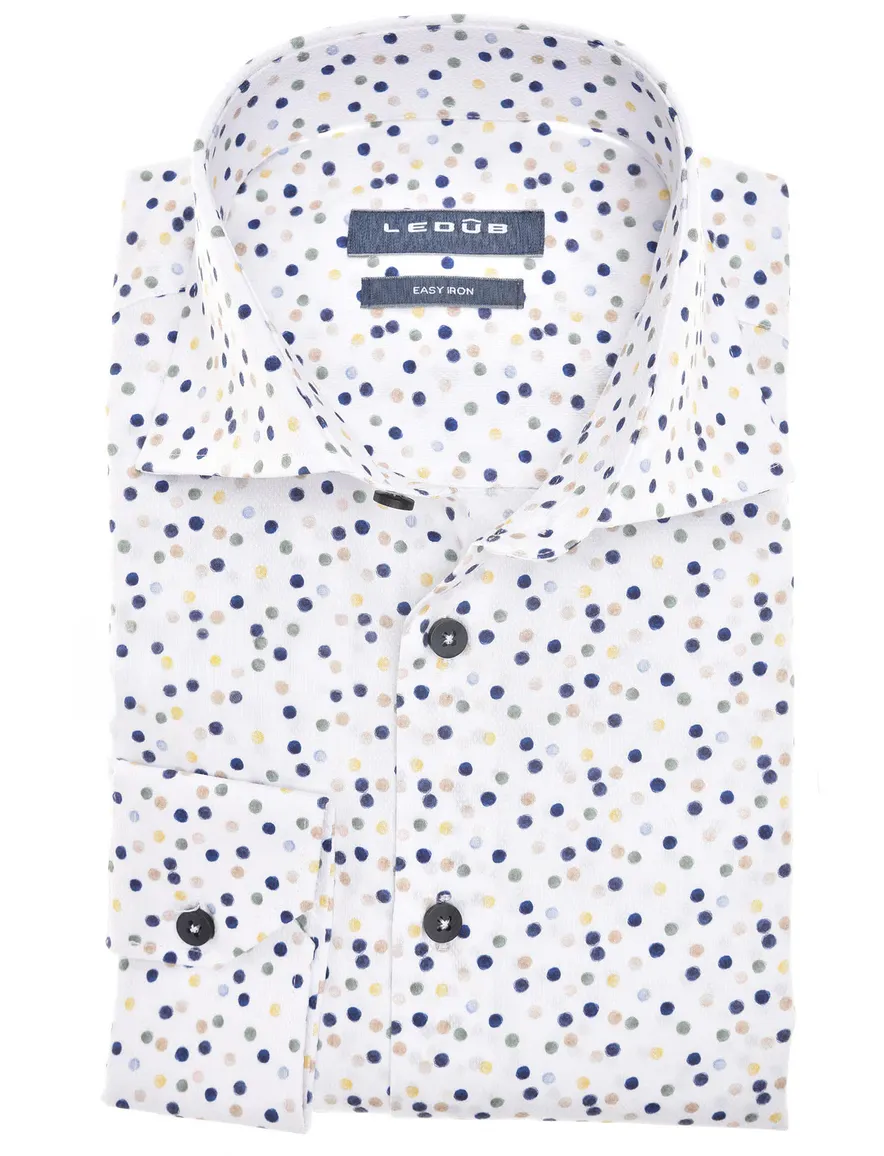 Ledub overhemd mouwlengte 7 Modern Fit New normale fit wit geprint