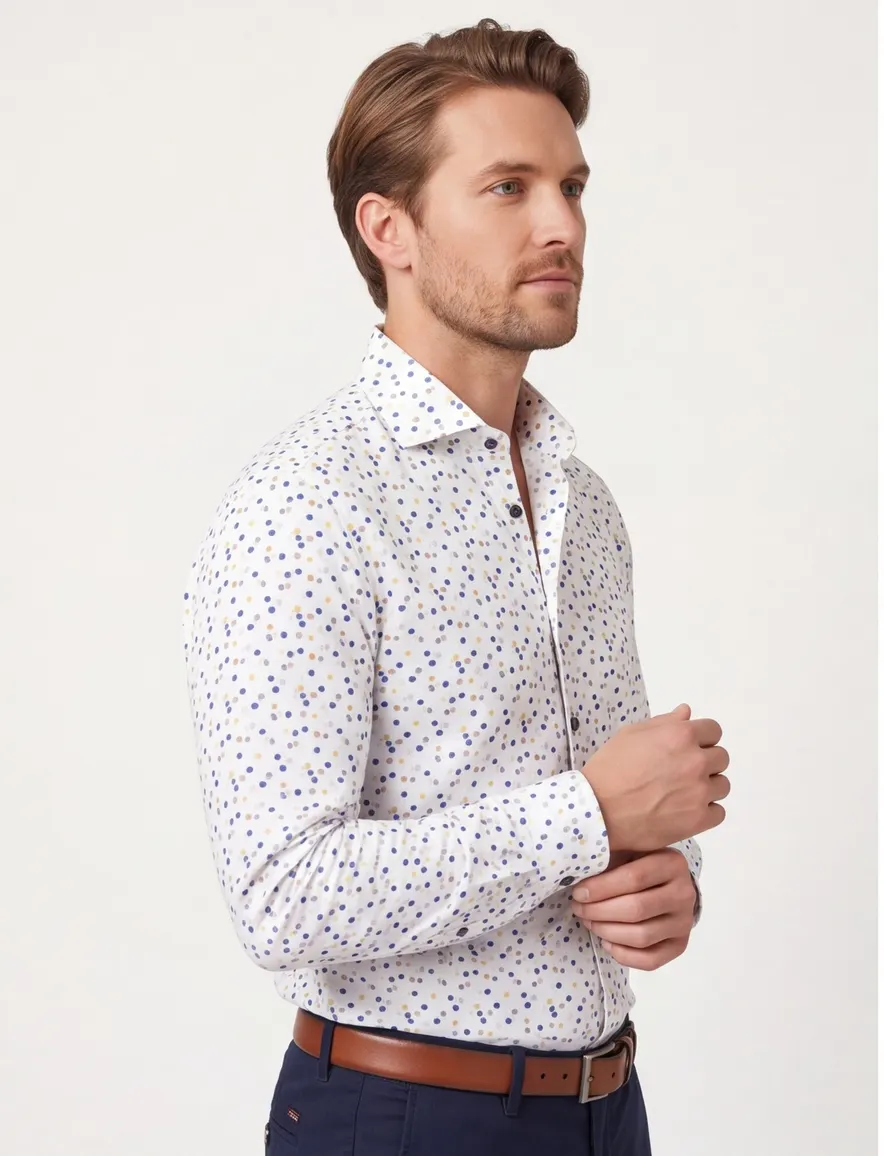 Ledub overhemd mouwlengte 7 Modern Fit New normale fit wit geprint