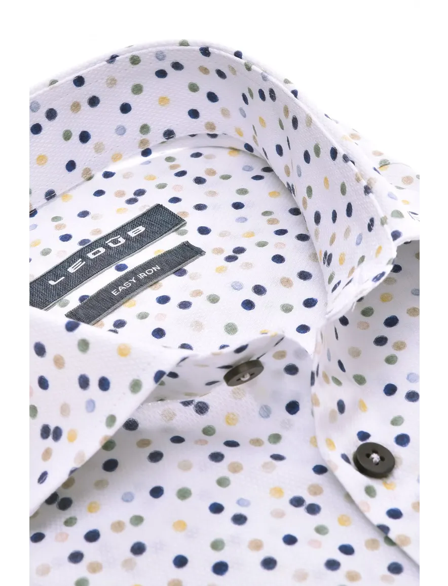 Ledub overhemd mouwlengte 7 Modern Fit New normale fit wit geprint