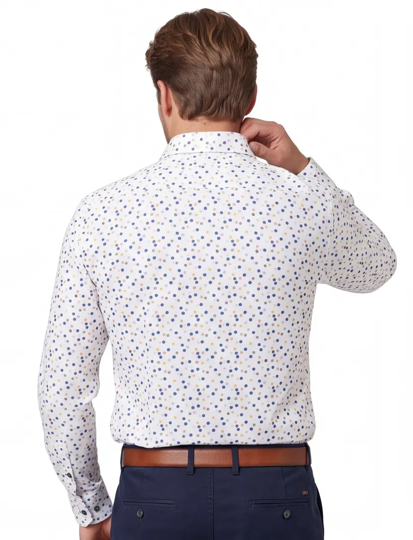 Ledub overhemd mouwlengte 7 Modern Fit New normale fit wit geprint