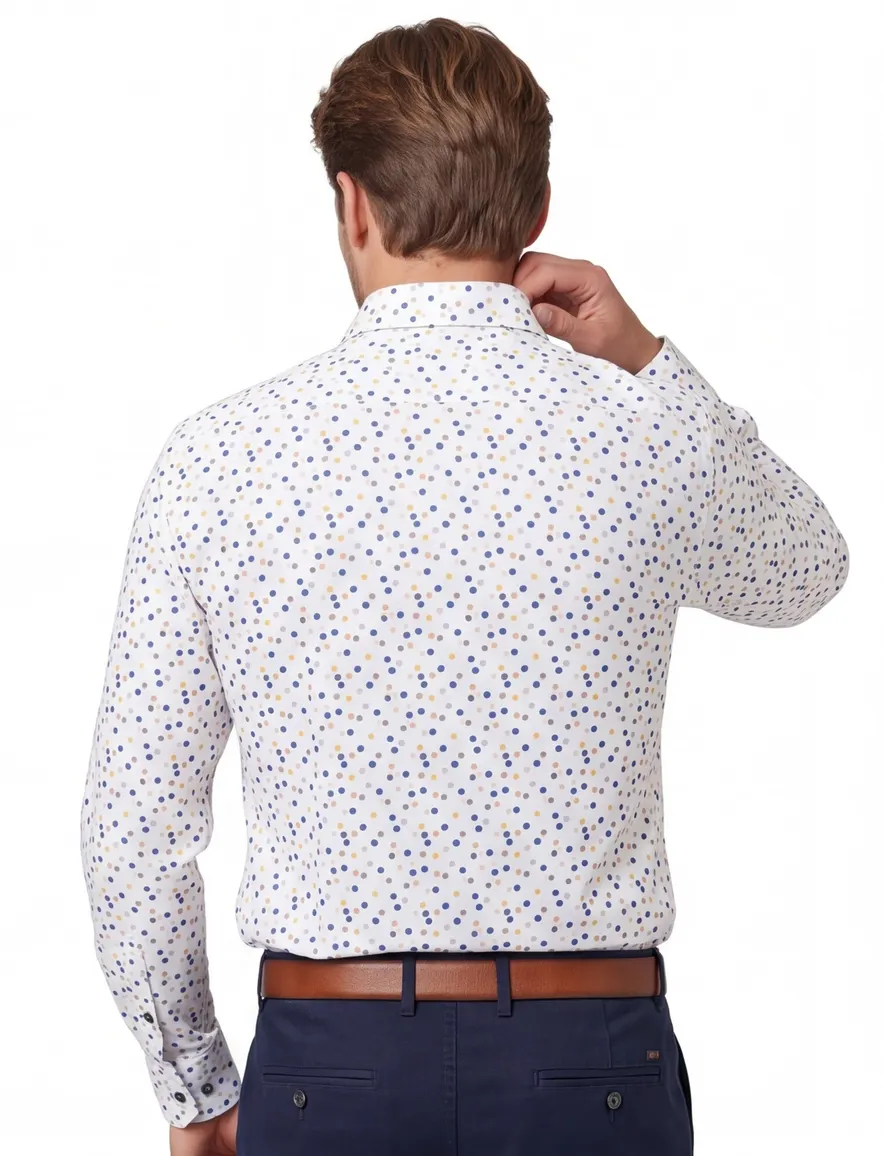 Ledub overhemd mouwlengte 7 Modern Fit New normale fit wit geprint