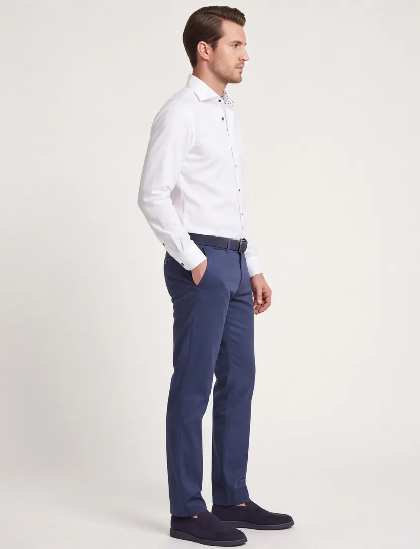 Ledub zakelijk overhemd Modern Fit New normale fit wit effen katoen