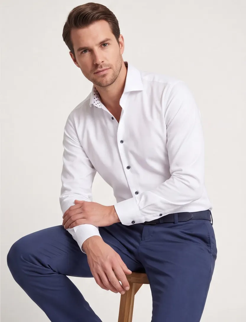 Ledub zakelijk overhemd Modern Fit New normale fit wit effen katoen