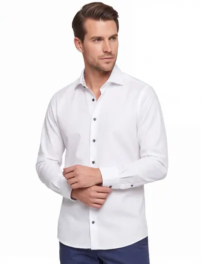 Ledub Ledub business overhemd normale fit wit wide spread boord