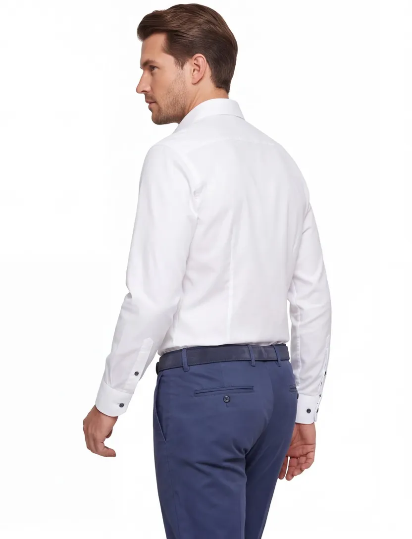 Ledub zakelijk overhemd Modern Fit New normale fit wit effen katoen