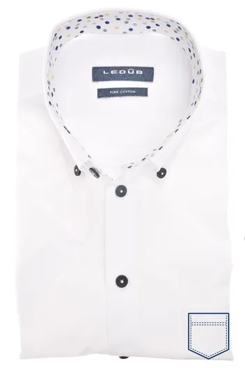 Ledub Ledub Modern Fit overhemd korte mouw wit effen