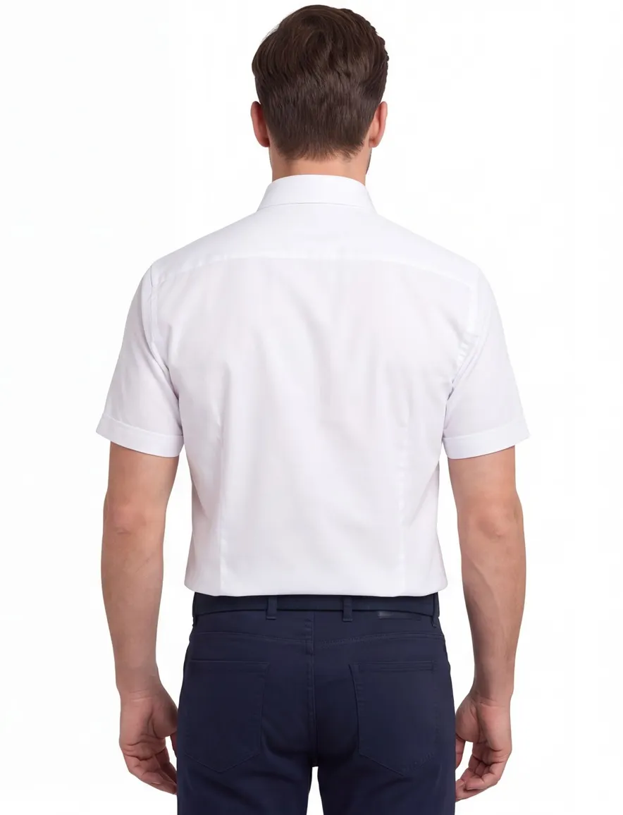 Ledub Modern Fit overhemd korte mouw wit effen