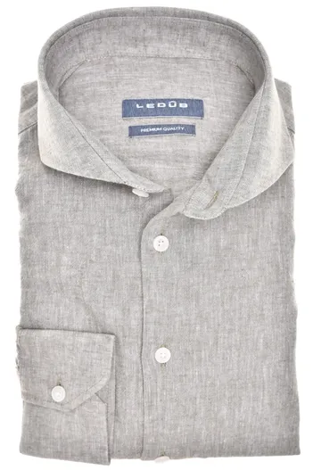 Ledub Ledub business overhemd Slim Fit groen gemêleerd linnen