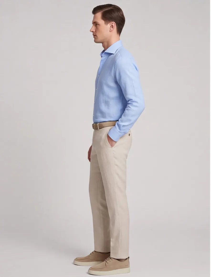 Ledub Modern Fit New overhemd mouwlengte 7 lichtblauw gemêleerd