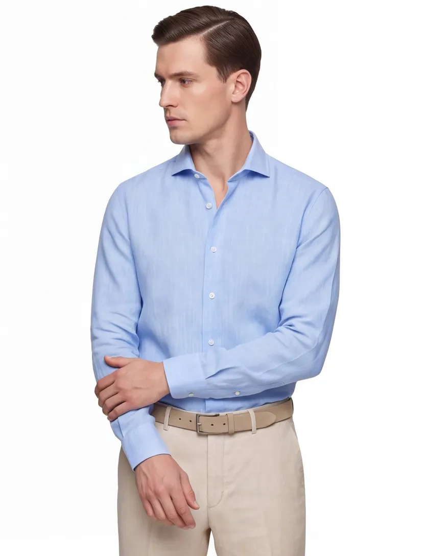 Overhemd mouwlengte 7 Ledub Modern Fit New lichtblauw linnen