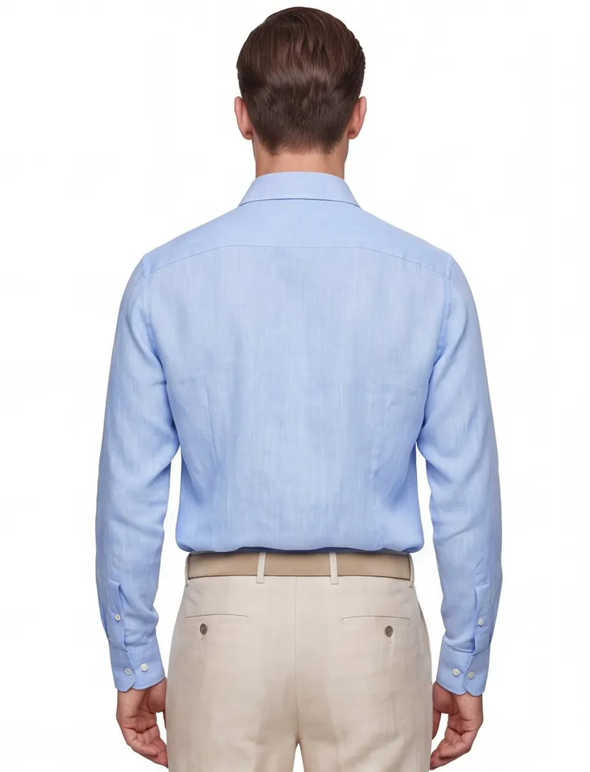 Overhemd mouwlengte 7 Ledub Modern Fit New lichtblauw linnen