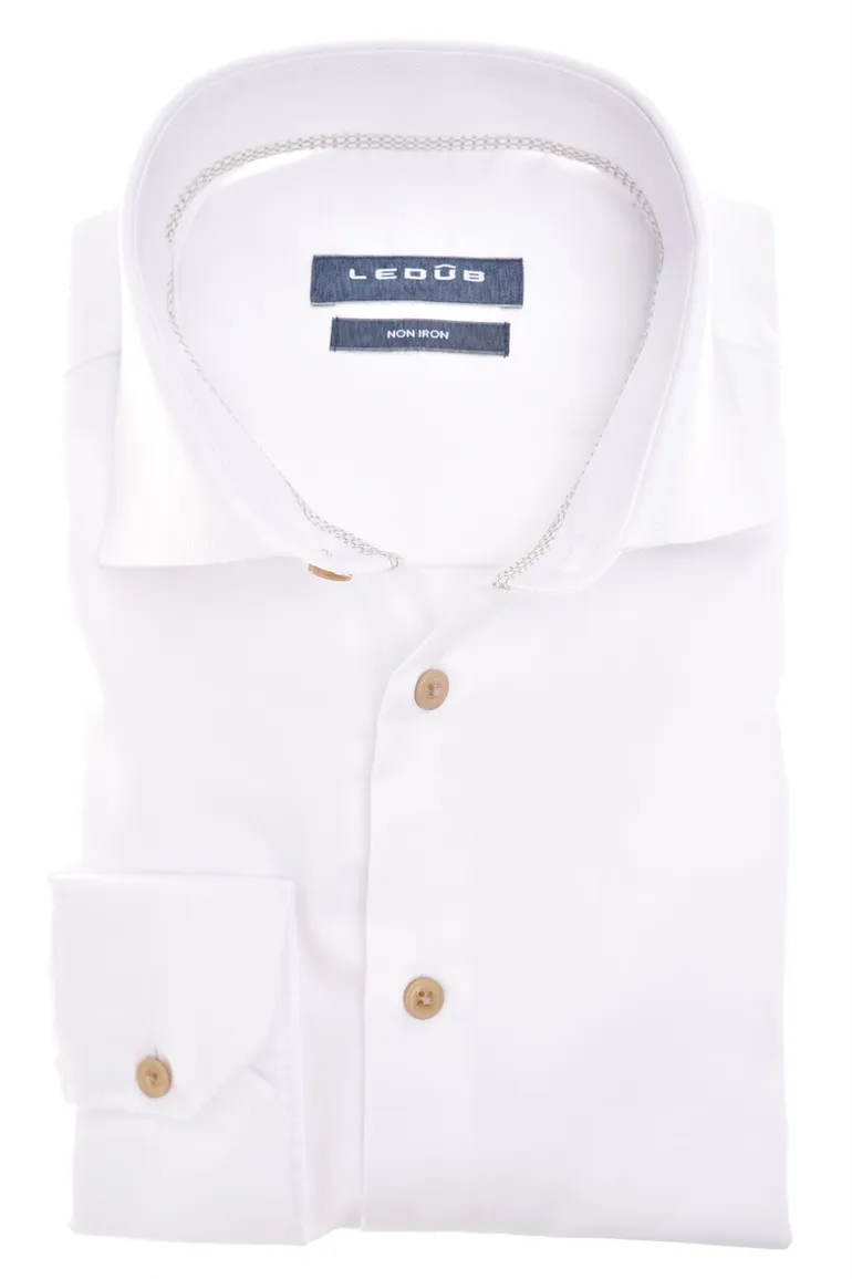 Ledub Modern Fit New overhemd mouwlengte 7 wit strijkvrij