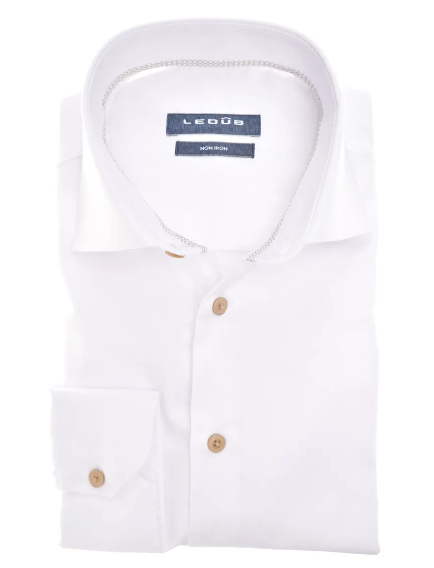 Ledub Modern Fit New overhemd mouwlengte 7 wit strijkvrij