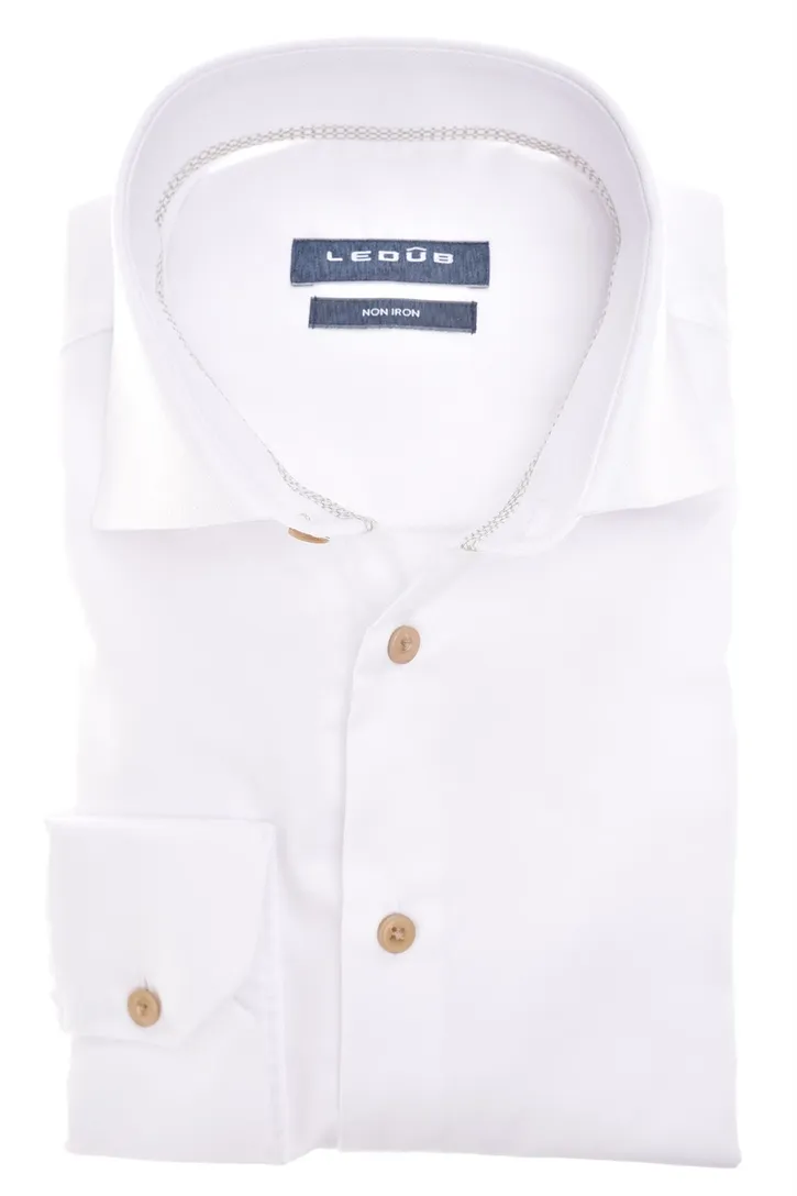 Overhemd mouwlengte 7 Ledub Modern Fit New wit effen